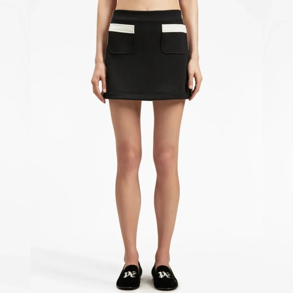 NWT Palm Angels Stripe Detail Track Mini Skirt Pockets Black Off White Authentic - Picture 3 of 16